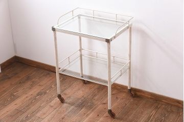 ペイント家具　シャビーな雰囲気漂うシンプルなキャスターワゴン(キッチンワゴン、サイドワゴン)