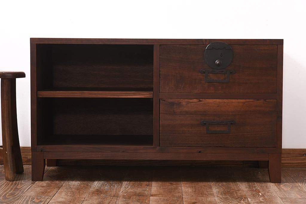 ラフジュ工房オリジナル　古い引き出しが魅力のローボード(リビングボード、引き出し)