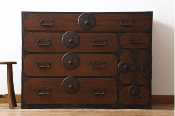 アンティーク家具　和製アンティーク　明治大正期　前面桐材　味わい深い趣の4尺最上箪笥(衣装箪笥、整理箪笥、桐箪笥、桐たんす)