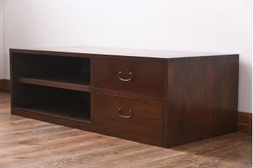 レトロ家具　昭和レトロ　前面ケヤキ材　様々なインテリアに合わせやすいシンプルなローボード(テレビボード、リビングボード)
