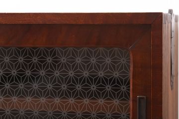 和製アンティーク　ラフジュオリジナルガラス　前面ケヤキ材　和の趣溢れる漆塗りのローボード(収納棚)