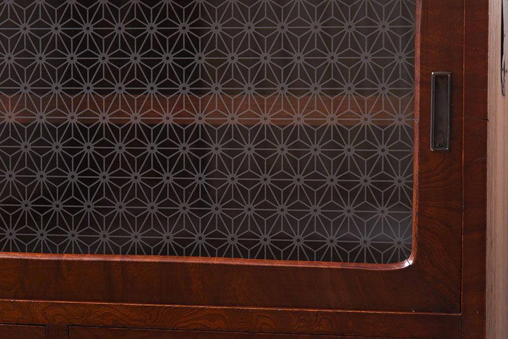 和製アンティーク　ラフジュオリジナルガラス　前面ケヤキ材　和の趣溢れる漆塗りのローボード(収納棚)