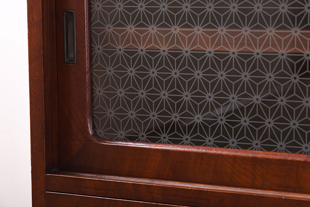 和製アンティーク　ラフジュオリジナルガラス　前面ケヤキ材　和の趣溢れる漆塗りのローボード(収納棚)