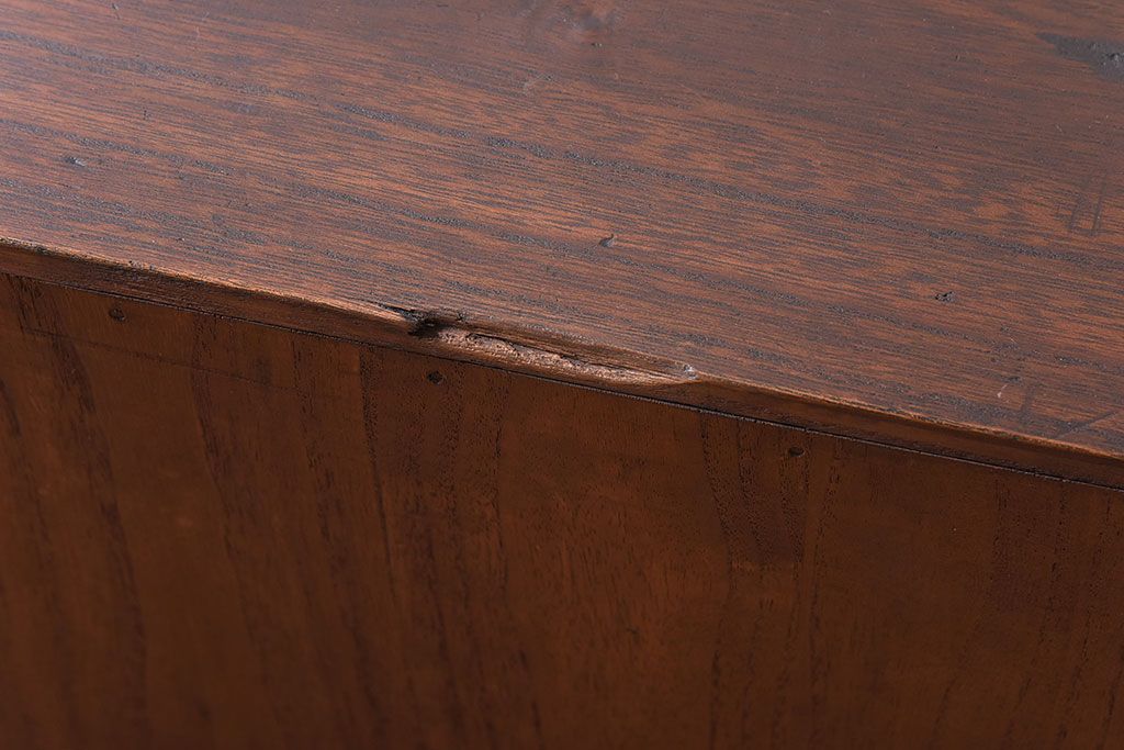 和製アンティーク　ラフジュオリジナルガラス　前面ケヤキ材　和の趣溢れる漆塗りのローボード(収納棚)