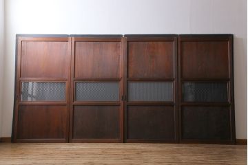 和製アンティーク　ラフジュオリジナルガラス入り　レトロモダンなガラス帯戸4枚セット(引戸、建具)