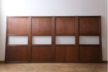 和製アンティーク　ラフジュオリジナルガラス入り　レトロモダンなガラス帯戸4枚セット(引戸、建具)