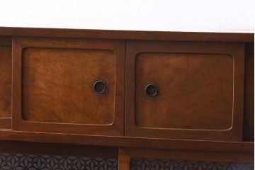 昭和初期　前面ケヤキ材　木の温もり溢れるラフジュオリジナルガラス入り戸棚(収納棚、茶
棚)