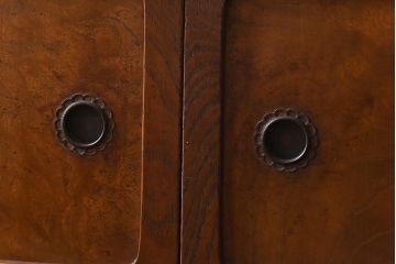 昭和初期　前面ケヤキ材　木の温もり溢れるラフジュオリジナルガラス入り戸棚(収納棚、茶
棚)