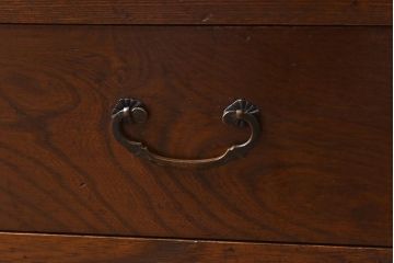 昭和初期　前面ケヤキ材　木の温もり溢れるラフジュオリジナルガラス入り戸棚(収納棚、茶
棚)