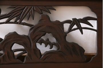 昭和中期　虎に竹　躍動感あふれる透かし彫りが目を引く欄間(ディスプレイ雑貨、明り取り)