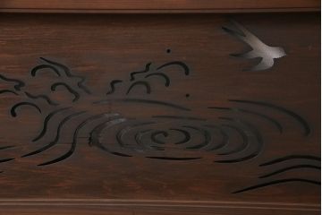 和製アンティーク　昭和初期　波千鳥　素朴な味わいが魅力的な透かし欄間(はめ殺し戸)(1)