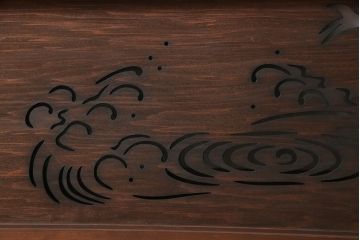 和製アンティーク　昭和初期　波千鳥　素朴な味わいが魅力的な透かし欄間(はめ殺し戸)(2)