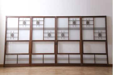 和製アンティーク　昭和期　上品な組子の意匠が目を引くガラス戸(引き戸、建具)4枚セット