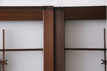 和製アンティーク　昭和期　上品な組子の意匠が目を引くガラス戸(引き戸、建具)4枚セット
