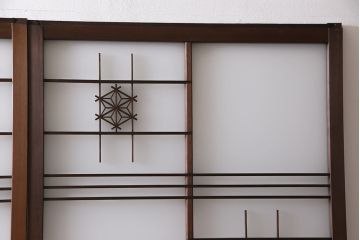 和製アンティーク　昭和期　上品な組子の意匠が目を引くガラス戸(引き戸、建具)4枚セット