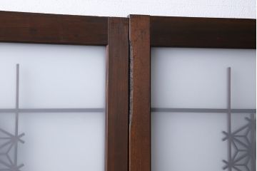 和製アンティーク　昭和期　上品な組子の意匠が目を引くガラス戸(引き戸、建具)4枚セット