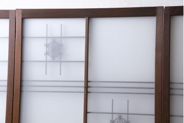 和製アンティーク　昭和期　上品な組子の意匠が目を引くガラス戸(引き戸、建具)4枚セット