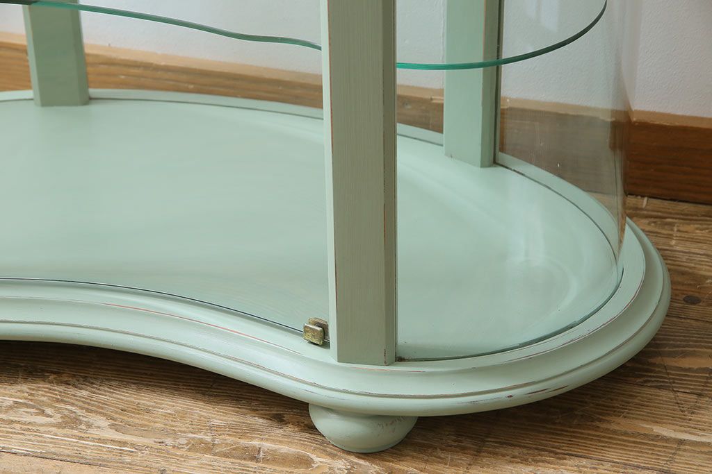 フランスヴィンテージ　淡いペイントカラーのガラスケース(キャビネット、飾り棚、ビンテージ)(定価約20万円)