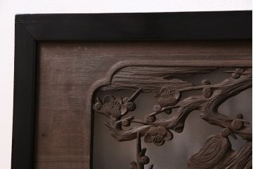 和製アンティーク　桐材　花鳥図　奥行のある構図が見事な透かし彫りの欄間(明かり取り、装飾品)