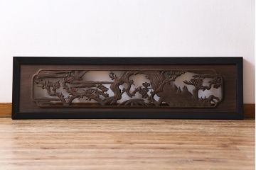 和製アンティーク　桐材　花鳥図　奥行のある構図が見事な透かし彫りの欄間(明かり取り、装飾品)(1)