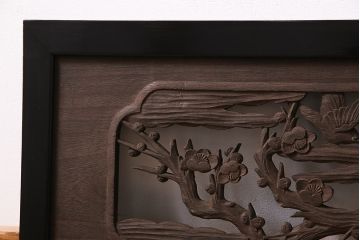 和製アンティーク　桐材　花鳥図　奥行のある構図が見事な透かし彫りの欄間(明かり取り、装飾品)(1)