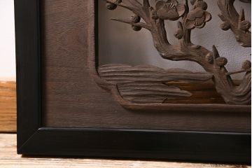 和製アンティーク　桐材　花鳥図　奥行のある構図が見事な透かし彫りの欄間(明かり取り、装飾品)(1)