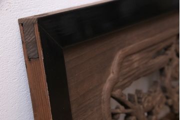 和製アンティーク　桐材　花鳥図　奥行のある構図が見事な透かし彫りの欄間(明かり取り、装飾品)(1)