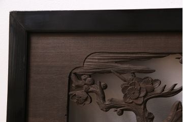 和製アンティーク　桐材　花鳥図　奥行のある構図が見事な透かし彫りの欄間(明かり取り、装飾品)(1)