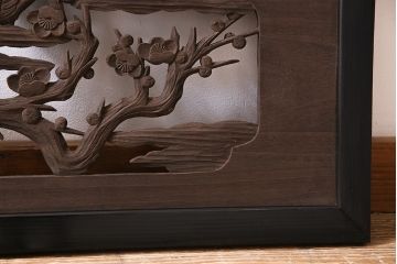 和製アンティーク　桐材　花鳥図　奥行のある構図が見事な透かし彫りの欄間(明かり取り、装飾品)(1)