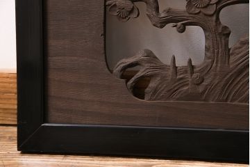 和製アンティーク　桐材　花鳥図　奥行のある構図が見事な透かし彫りの欄間(明かり取り、装飾品)(1)