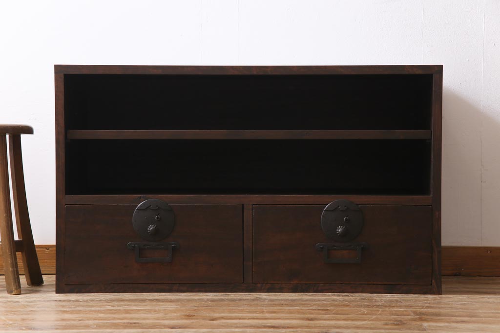 ラフジュ工房オリジナル　リメイク家具　古い箪笥の引き出しを使ったローボード(テレビボード、収納棚)