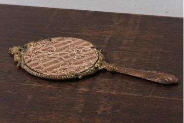 アンティーク雑貨　フランスアンティーク　植物モチーフの銅製ハンドミラー(手鏡)