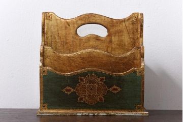 アンティーク雑貨　イタリアアンティーク　フローレンタイン　極彩色の装飾が豪華なレターラック(はがき入れ、小物収納)