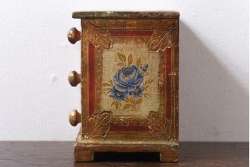 ビンテージ家具　イタリア　ヴィンテージ　フローレンタイン　青い薔薇の絵が目を惹く小さな引き出し(小物入れ、小物収納)