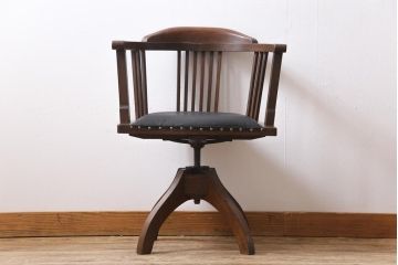 アンティーク家具　大正ロマン　ナラ材　本革座面が格好良いドクターチェア(回転椅子、ワークチェア)