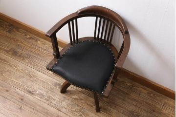 アンティーク家具　大正ロマン　ナラ材　本革座面が格好良いドクターチェア(回転椅子、ワークチェア)