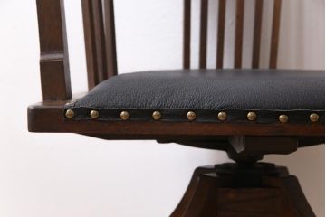 アンティーク家具　大正ロマン　ナラ材　本革座面が格好良いドクターチェア(回転椅子、ワークチェア)