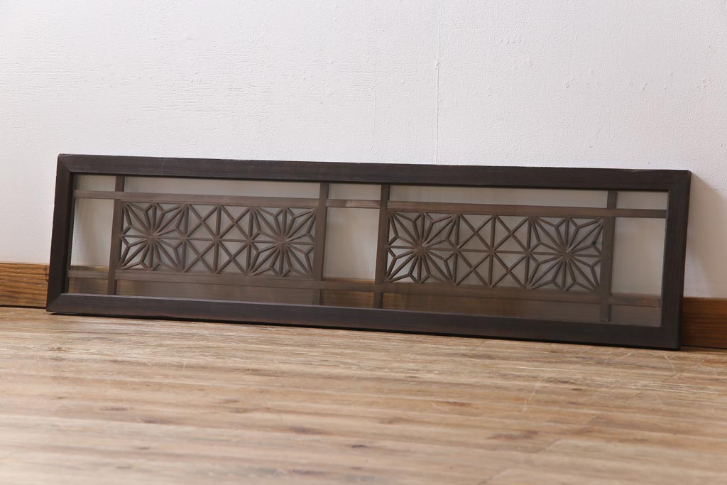 アンティーク雑貨 昭和初期 組子入り 角麻 モダンなガラス欄間(明かり取り、明り取り)(1)