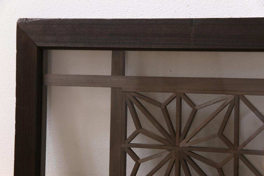 アンティーク雑貨 昭和初期 組子入り 角麻 モダンなガラス欄間(明かり取り、明り取り)(1)