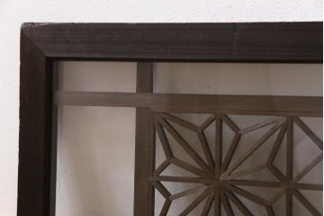 アンティーク雑貨 昭和初期 組子入り 角麻 モダンなガラス欄間(明かり取り、明り取り)(1)