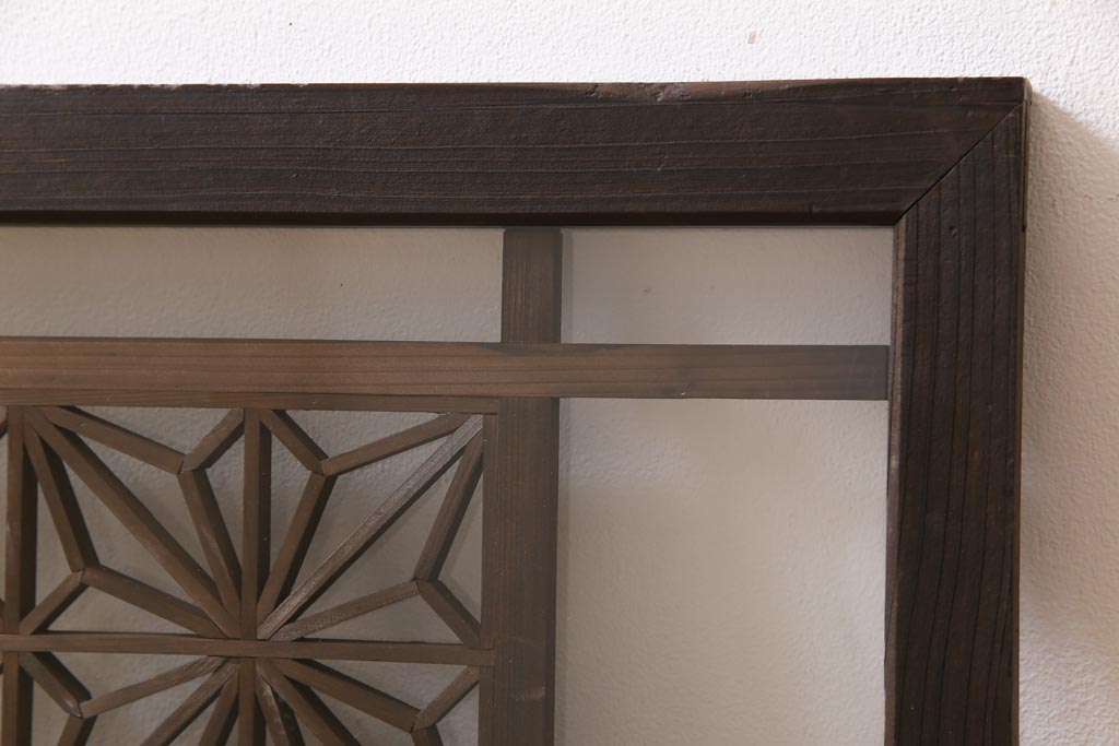 アンティーク雑貨 昭和初期 組子入り 角麻 モダンなガラス欄間(明かり取り、明り取り)(1)