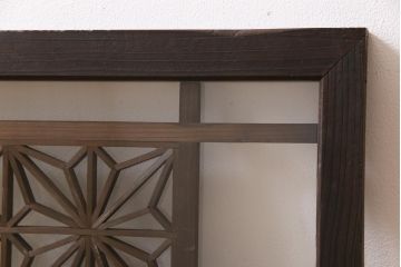 アンティーク雑貨 昭和初期 組子入り 角麻 モダンなガラス欄間(明かり取り、明り取り)(1)