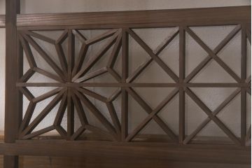 アンティーク雑貨 昭和初期 組子入り 角麻 モダンなガラス欄間(明かり取り、明り取り)(1)