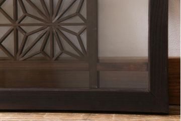 アンティーク雑貨 昭和初期 組子入り 角麻 モダンなガラス欄間(明かり取り、明り取り)(1)