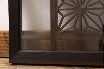 アンティーク雑貨 昭和初期 組子入り 角麻 モダンなガラス欄間(明かり取り、明り取り)(1)