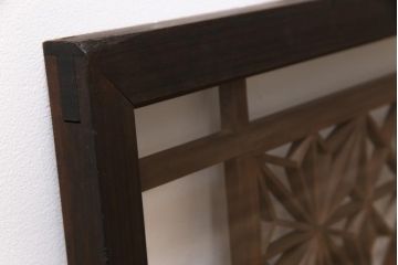 アンティーク雑貨 昭和初期 組子入り 角麻 モダンなガラス欄間(明かり取り、明り取り)(1)