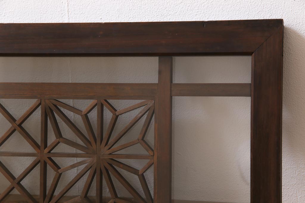 アンティーク雑貨 昭和初期 組子入り 角麻 モダンなガラス欄間(明かり取り、明り取り)(1)