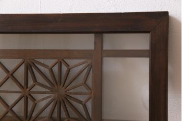 アンティーク雑貨 昭和初期 組子入り 角麻 モダンなガラス欄間(明かり取り、明り取り)(1)