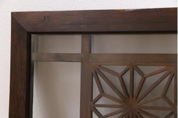 アンティーク雑貨 昭和初期 組子入り 角麻 モダンなガラス欄間(明かり取り、明り取り)(1)