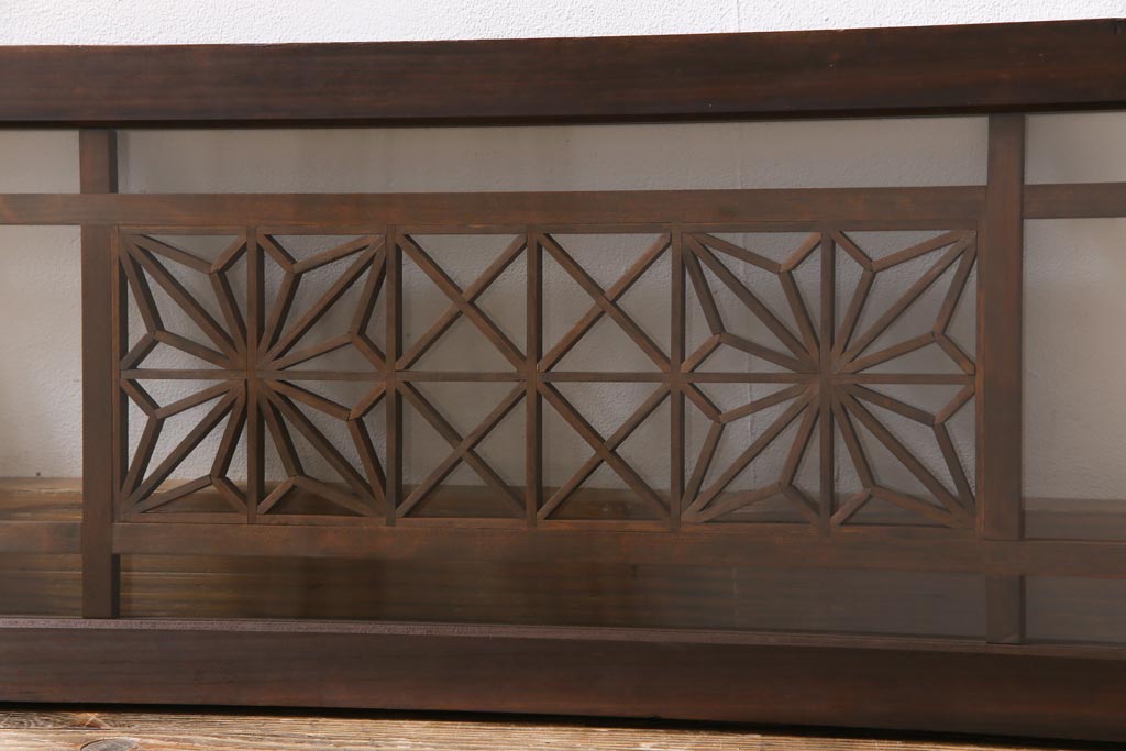 アンティーク雑貨 昭和初期 組子入り 角麻 モダンなガラス欄間(明かり取り、明り取り)(1)